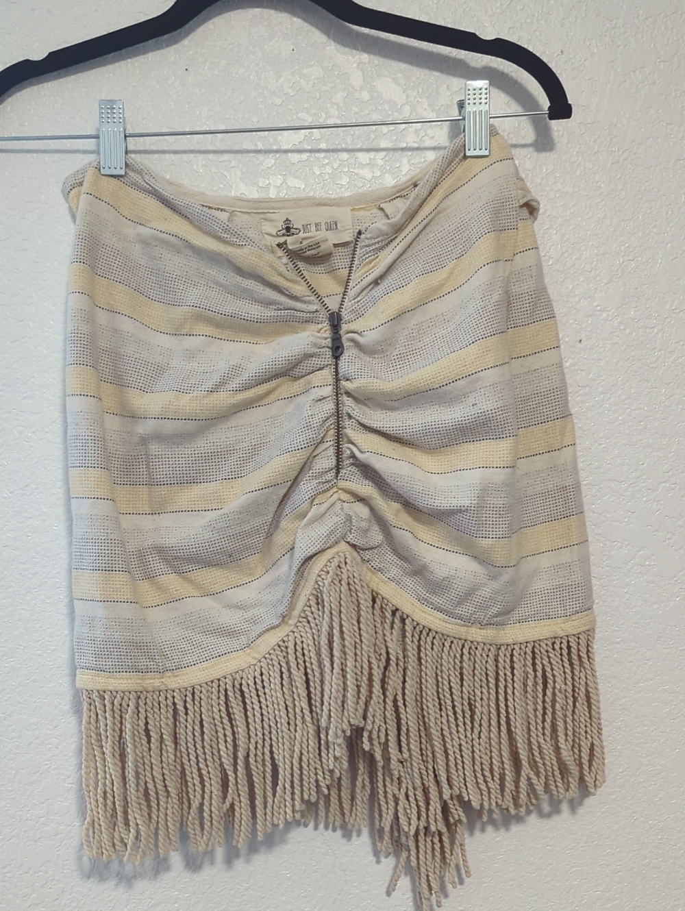 Just Bee Queen JBQ Charlie Fringe Cream Stripe Cotton Linen Mini Skirt EUC